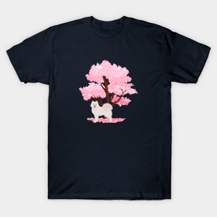 Samoyed Dog with Spring Sakura Tree T-Shirt